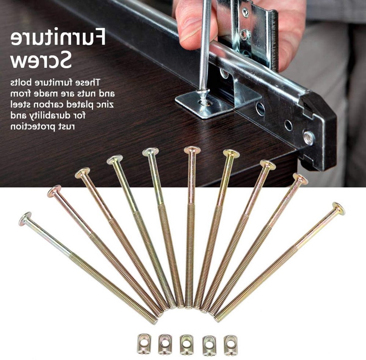 Set van 10 M6 120mm Meubel Schroeven van Koolstofstaal met 6mm Barrel Nuts voor Houten Panelen en Kasten