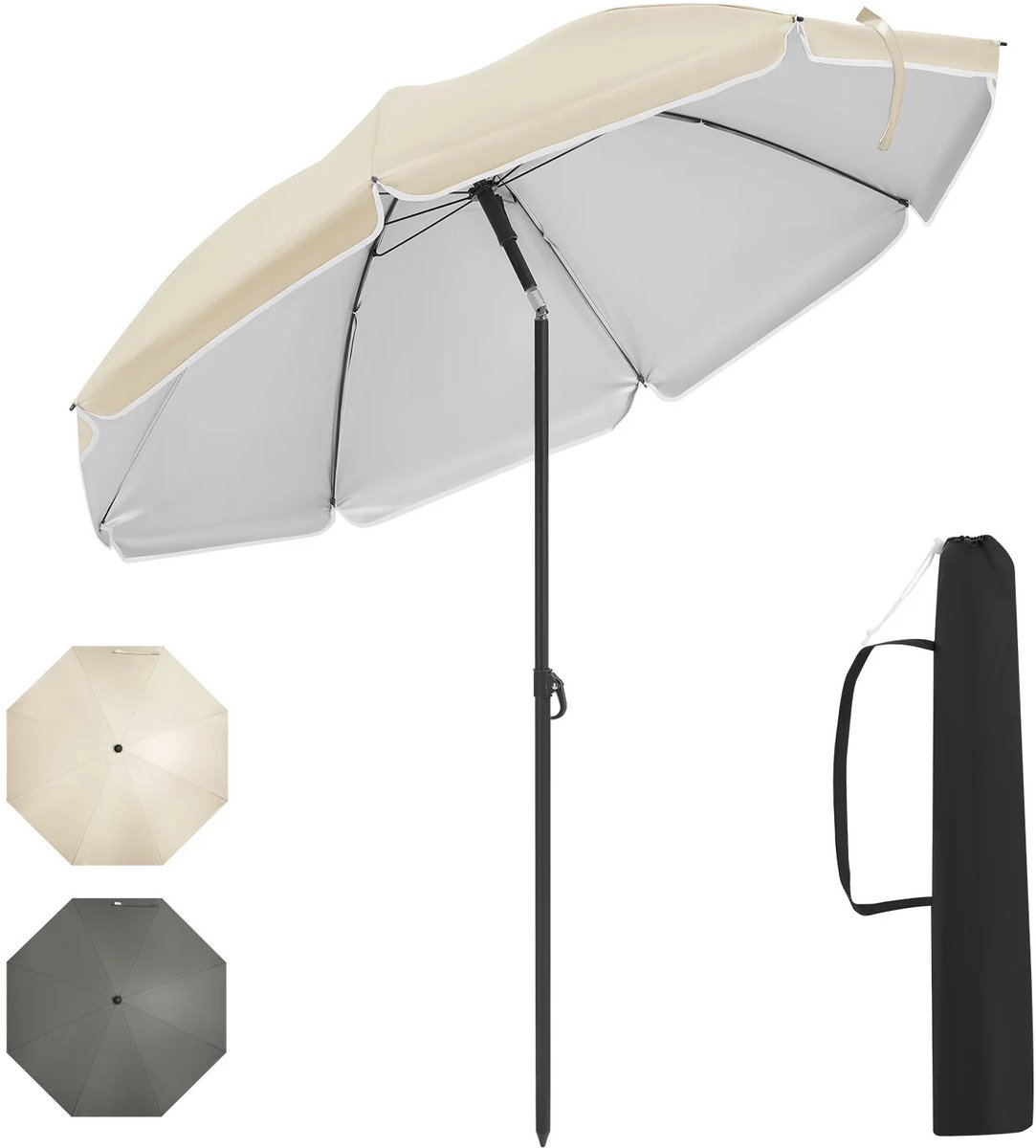 ITRONIQ Parasol 175 cm - Strandparasol UV50+ - Inklapbaar - Verstelbaar & Kantelbaar - Waterdicht - Incl. Draagtas - Beige