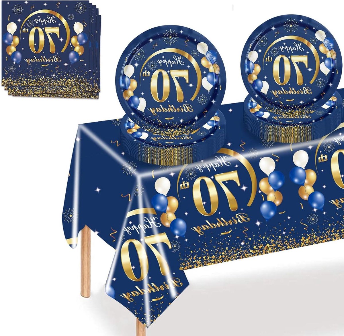 Servies Set - Feestdecoratie - Verjaardagsfeest - Voor 16 gasten - 70 stuks - Blauw Goud