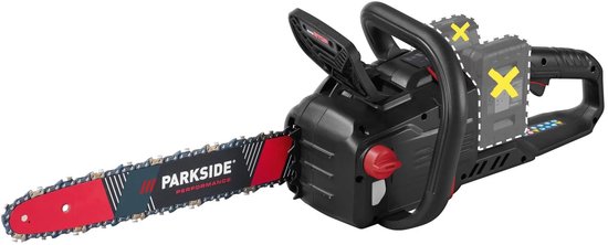 PARKSIDE PERFORMANCE® Accu-boomkettingzaag 40 V zonder accu en lader - Kettingsnelheid: max. 16 m/s - Zaagblad: 35 cm - Max. toerental (Stand 1 / Stand 2): 5900 min⁻¹ / 7200 min⁻¹ - Accessoires: 1x Kettingbescherming, 1x 180 ml Bio-kettingolie
