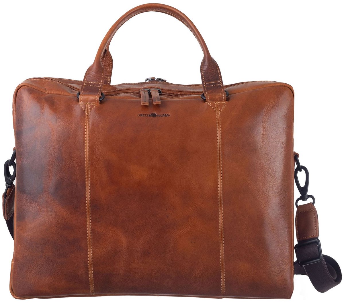 GREENBURRY Leren business tas laptoptas met laptopvak Newport Business Bag Caramel Lichtbruin