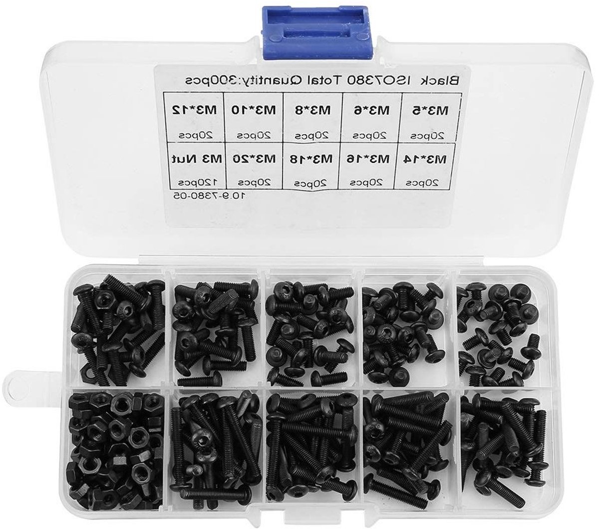 300 Stuks M3 Zwarte 10.9 Grade Moeren en Bouten Assortiment Kit voor Klusprojecten en Bevestigingen