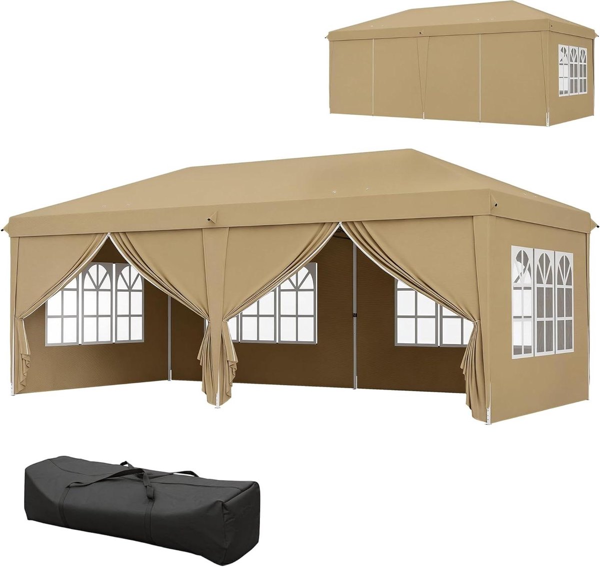Tuinpaviljoen Opvouwbaar - Feesttent Pop-up - Buitenfeest Organiseren - Waterdicht Oxford Doek - 6 x 3 Meter - Kaki