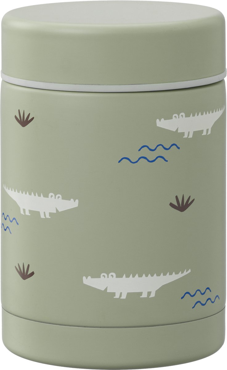 Fresk Thermos Lunchbox Kinderen – 300 ml – RVS Voedselcontainer – BPA-vrij – Lekvrije dop – Thermosbeker – Food Jar tot 6 Uur Warm – Lunchpot – Groen - Crocodile