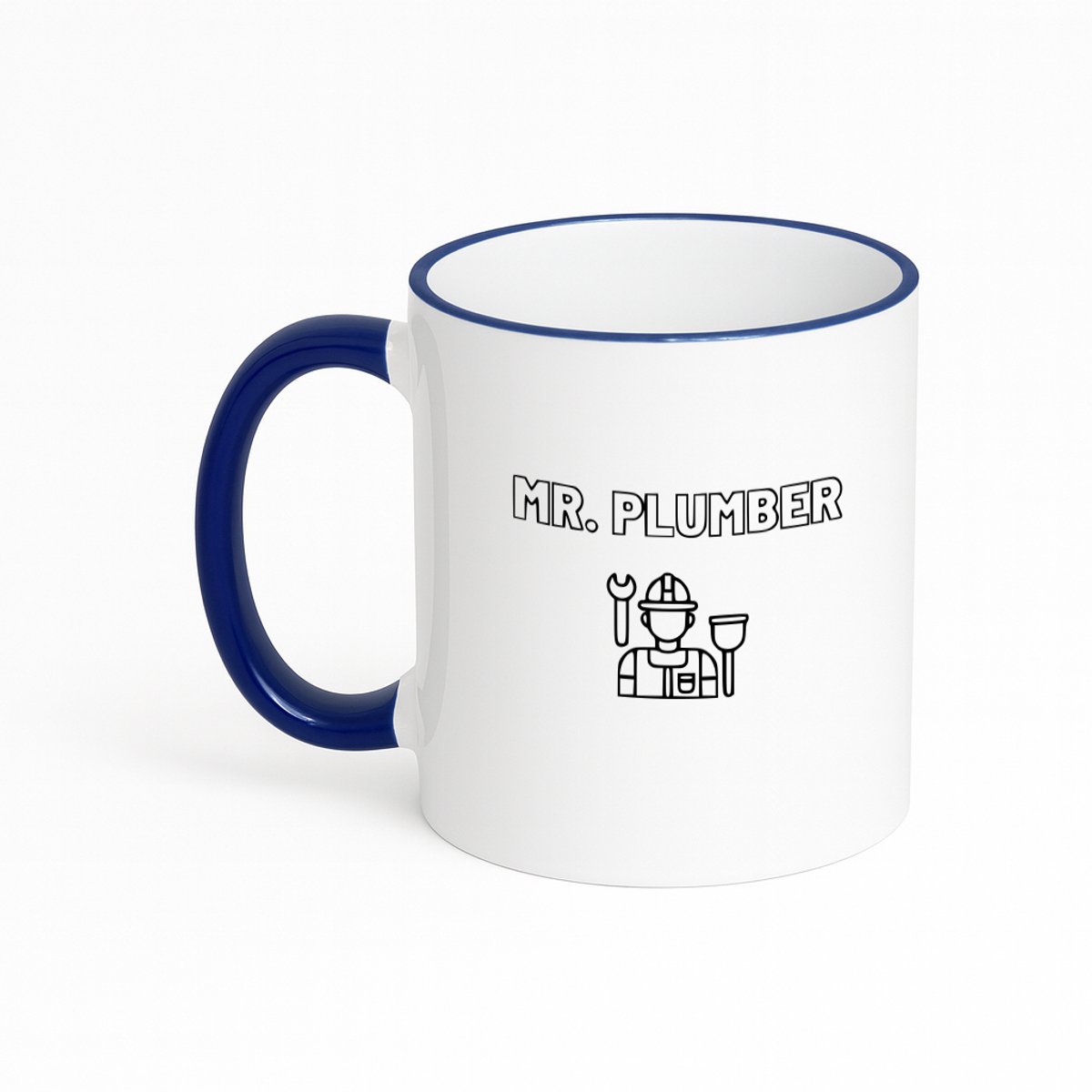 Hacebo® - Loodgieter MR. plumber koffiebeker met gekleurde rand donker blauw - Loodgieter - Familie vrienden collega - thee mok - koffie beker - Cadeau - koffiemok - 330 ML