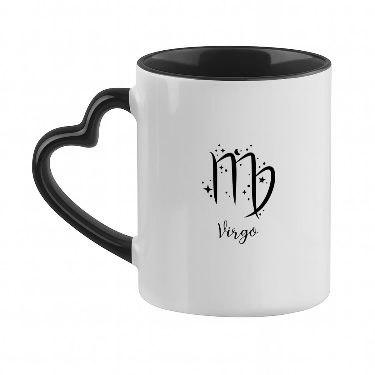 Hacebo® - Virgo koffiebeker met hart oor zwart - Sterrenbeeld - Mensen die in eind augustus of begin september jarig zijn - thee mok - koffie beker - Cadeau - koffiemok - 330 ML