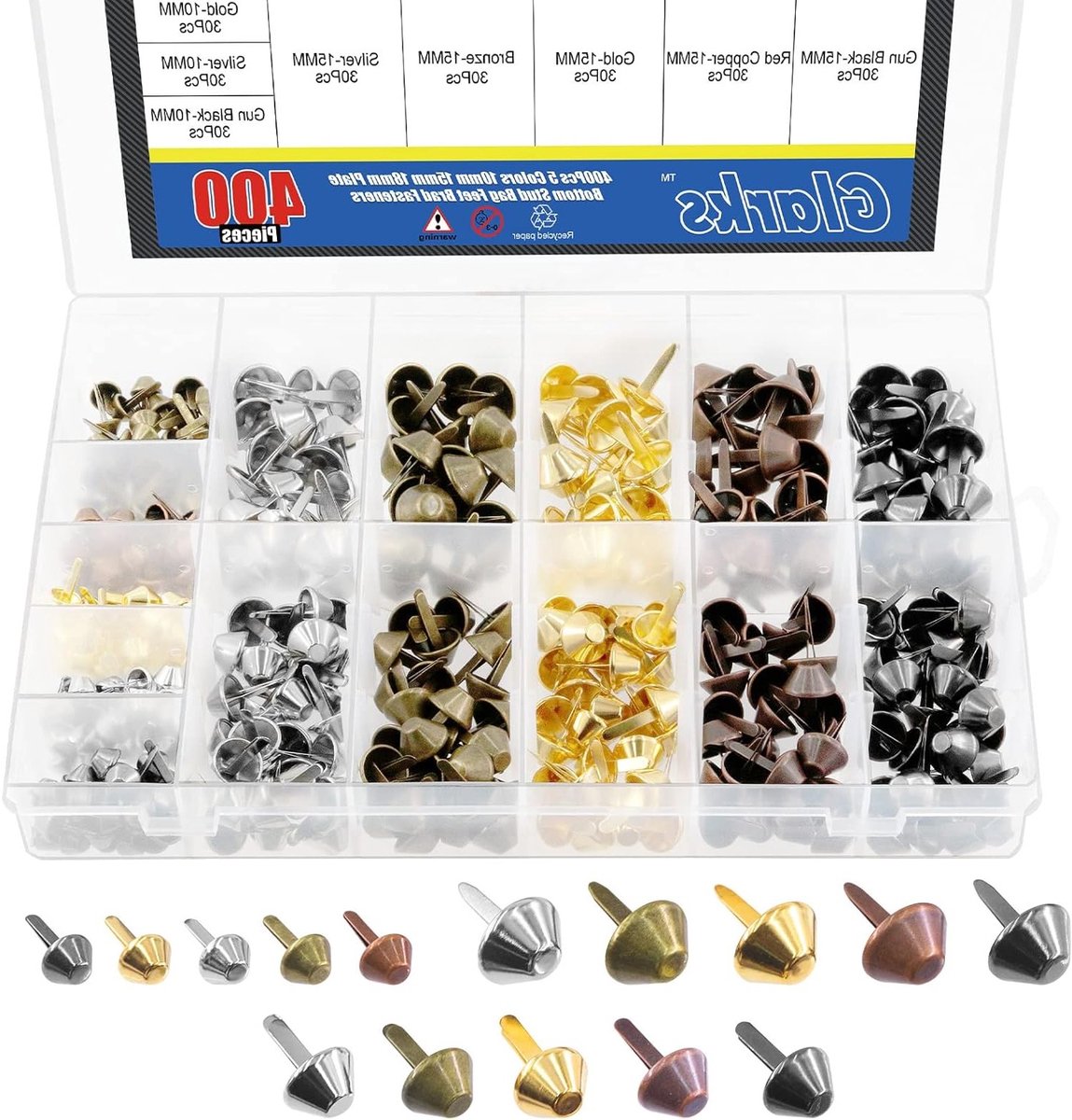 400 Stuks 10mm 15mm 18mm Studs in 5 Kleuren voor Kleding, Tassen en Leer DIY Projecten