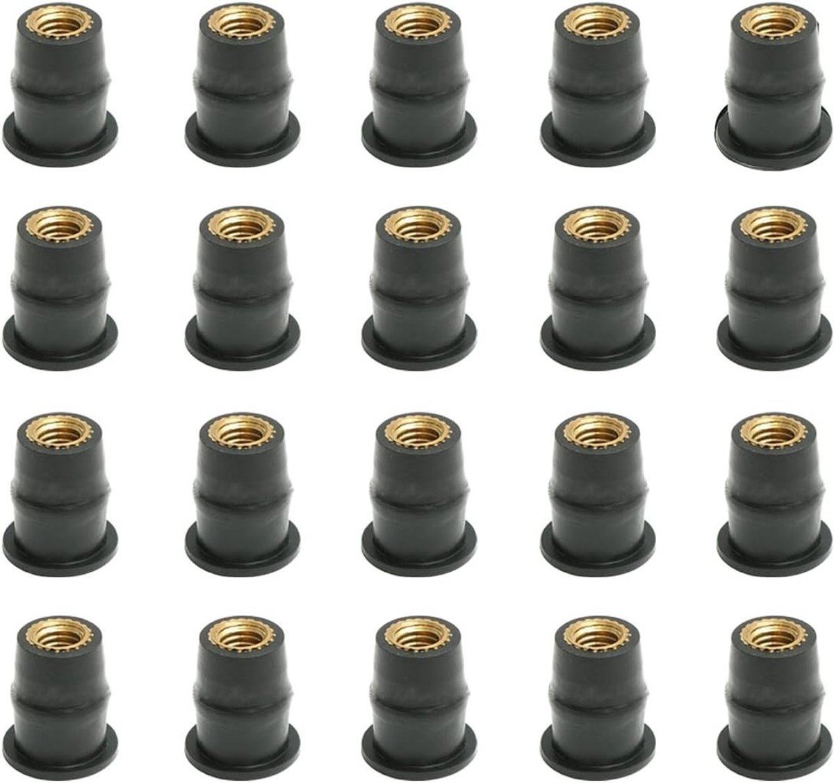 Set van 20 Duurzame M5 Bevestigingsmoeren voor Voorruit - Rubber en Messing Bevestiging voor Motorfietsen, Kayaks en Kano's (9.5mm)