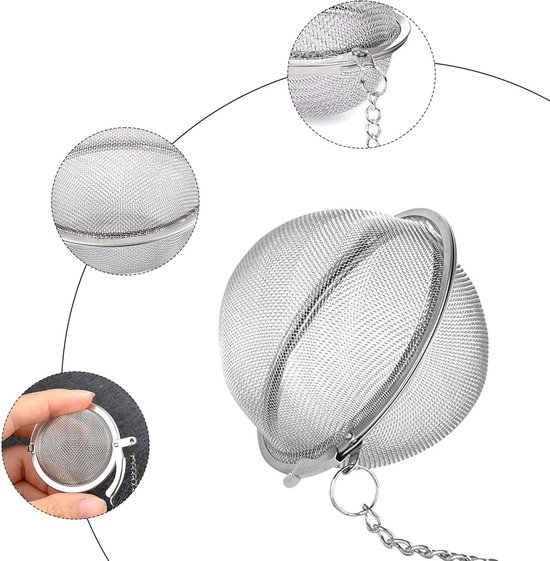 Set van 2 Herfilteren, RVS Theefilters, Herbestrainer en Specerijbal voor Thuisgebruik, Keuken en Gastvrijheid — afbeelding 4