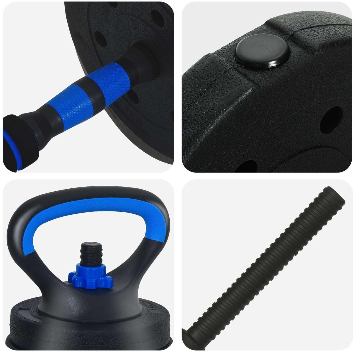 vidaXL - 4-in-1 - Halterset - 40kg - Zwart - en - Blauw - Cement - en - ijzersand thumbnail 4