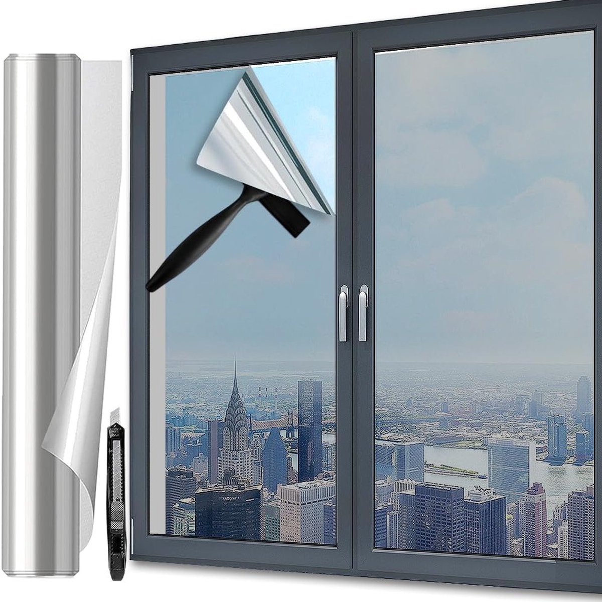 Zonnescherm Raamfolie voor Binnen en Buiten - Spiegelfolie voor Privacy en UV-Bescherming,
