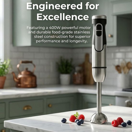 Handmixer Staafmixer - Keukenapparaat Set - Maaltijden Bereiden - Instelbare Snelheid - 425 cm - Zilver — afbeelding 5