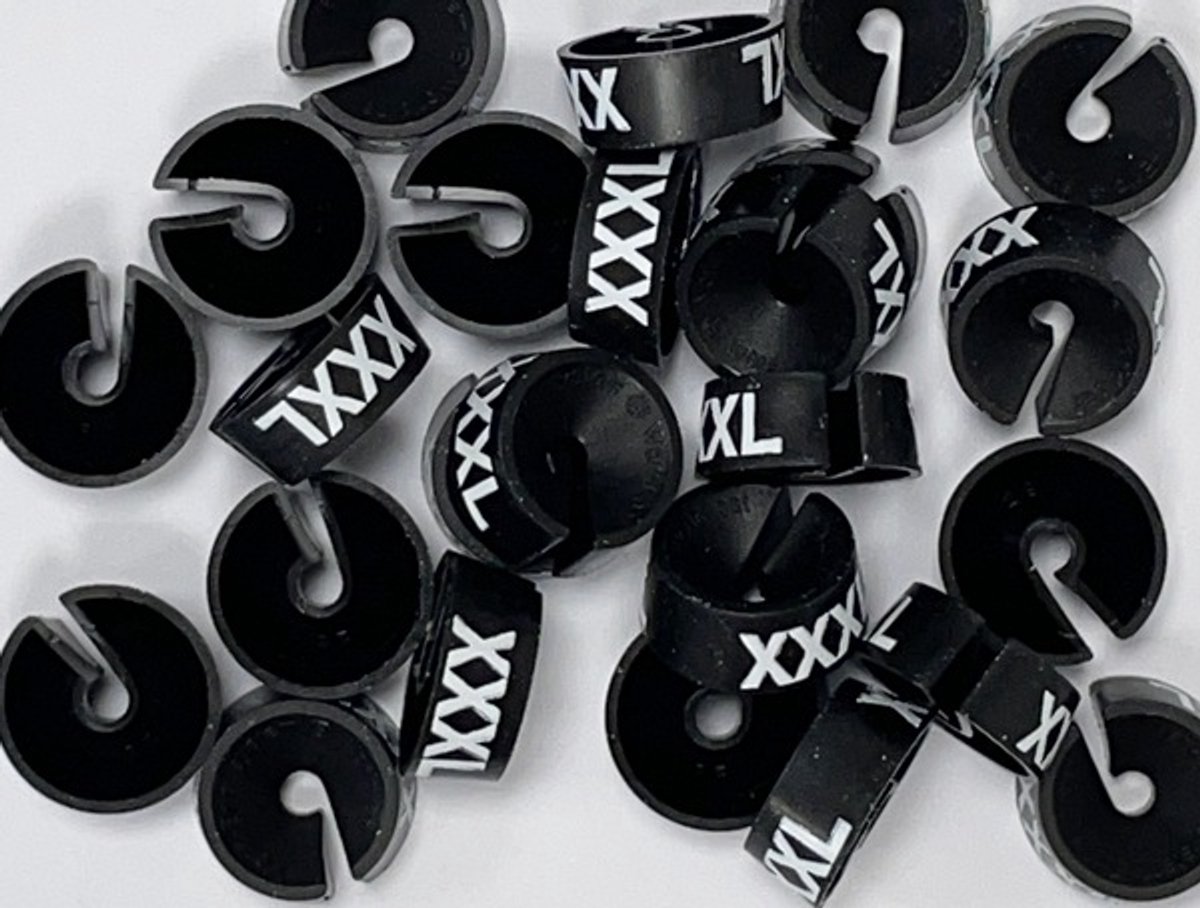 Bleijenberg Maatdopje maat XXXL zwart - Maataanduiding voor kledinghangers per 25 stuks - Maatringetje Ø 20 mm - Kledinghangers - Kleerhanger - Kapstok - Mark-Brics - wisersizer