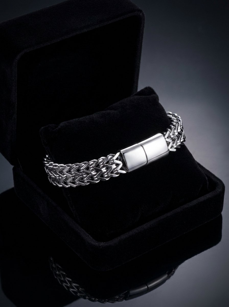 Donley Heren Armband Zilver – Gevlochten Dubbele Schakelarmband 23 cm – Cubaanse Chain Bracelet voor Mannen – Stoere RVS Schakel Armband met Magneetsluiting – Zilveren Heren Sieraad in Luxe Geschenkdoos