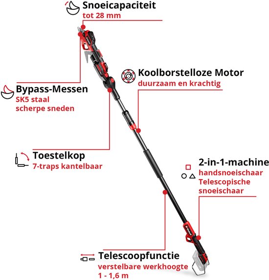 Einhell Professional Accu Telescopische Takkenschaar GP-LS 18/28 Li T BL Solo - Power X-Change - 18 V/Li-ion - Takdikte tot 28 mm - Werken tot 3.8m hoogte - Veiligheidsschakelaar - Excl. accu en lader van Einhell — afbeelding 2