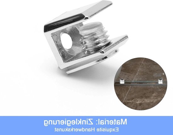 20 Stuks Glazen Planksteunen, Verstelbare RVS Glasklemmen, Sterke Zink Legering Clips voor 3-8mm Dikke Glazen Planken, Ideaal voor Wandplanken en Meubelsteunen — afbeelding 4