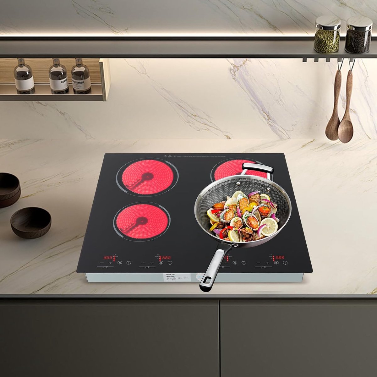 Keramische Kookplaat - Inbouw Fornuis - Efficiënt Koken - 4 Zones 6000W - 60 cm - Zwart