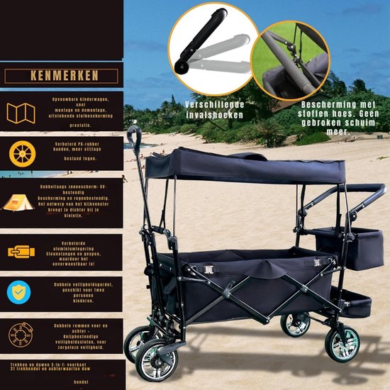 QUOVO® Bolderkar Opvouwbaar Luchtbanden - Bolderkar - Bolderkar Opvouwbaar - Zwart - 125cm x 55cm x 105cm van Quovo — afbeelding 4