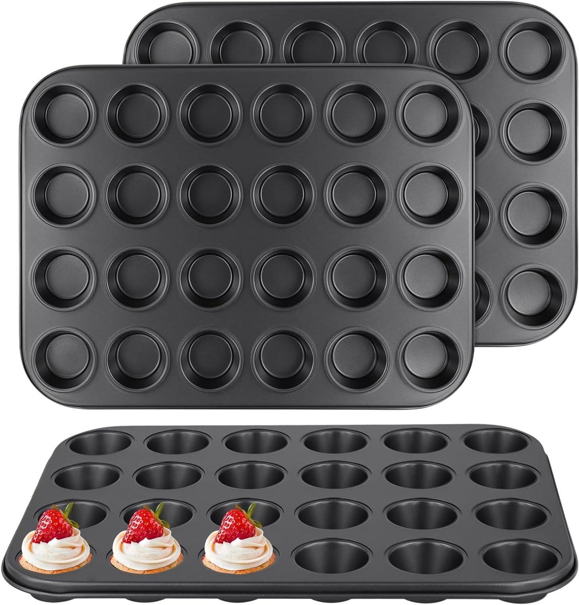 Mini Muffinvorm - Bakvorm cupcakes - Kleine taartjes bakken - 24 cups non-stick - 35 x 26 cm - Zwart