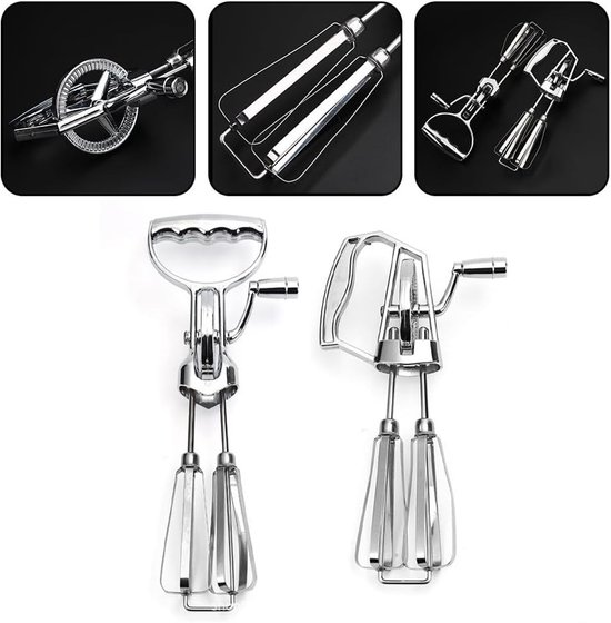 Handmixer Keuken - Beslagklopper Slagroom - Snel Ingrediënten Mengen - Geen Stroom Nodig - Groot Model - Zilverkleurig — afbeelding 4