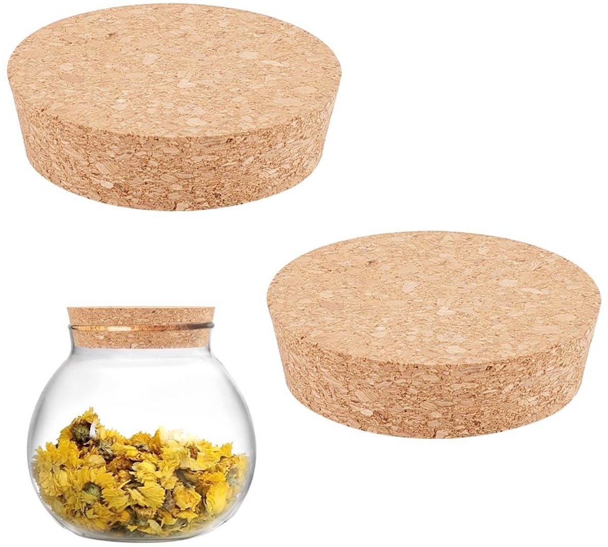 BRENZOOS- Kurkdeksels 2 Stuks - Grote Flessendoppen - Natuurlijke Houten Kurk - Reservekurk Inmaakpotten - 7,5 x 7,5 x 2,9 cm - Inmaakdeksels
