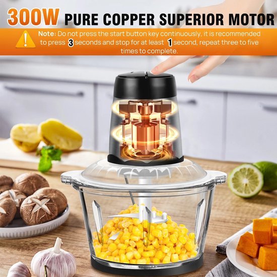 Hutjemutje - foodprocessor - keukenmachine - hakmolen - 2L - multifunctionele kleine keukenmachine - met 2 snelheden & 4 messen van Hutjemutje — afbeelding 3