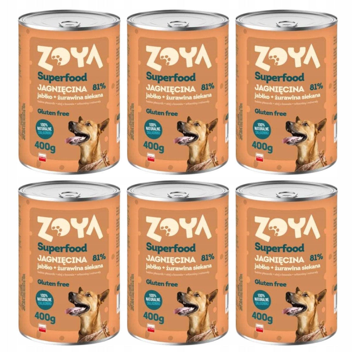 Zoya Zoya Superfood Serie - Lam Natvoer voor Honden - 6x400g - Graanvrij - Omega-3