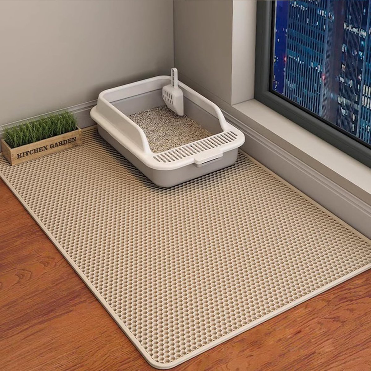Kattenbakmat - Voorlegmat - Kattenbak Schoonhouden - Dubbellaags Ontwerp - 118 x 62 cm - Beige