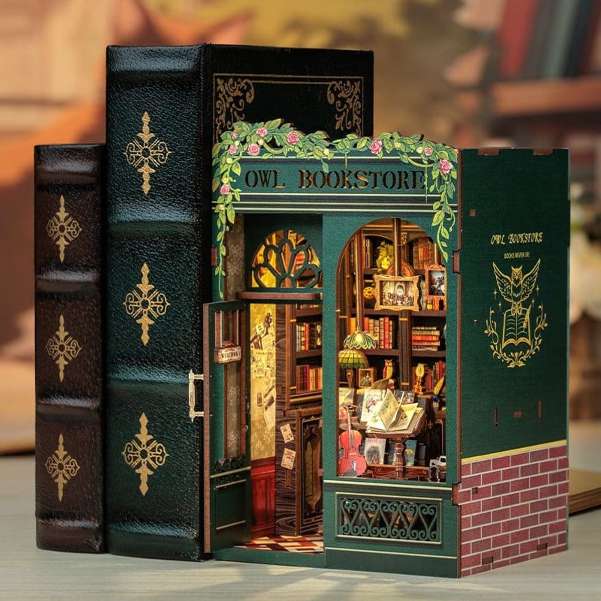 CuteBee Book Nook - Modelbouw - Houten 3D Puzzel - DIY Bouwpakket Volwassenen en Volwassenen - Boekensteun - Boekenhouder - Owl Bookstore — afbeelding 11