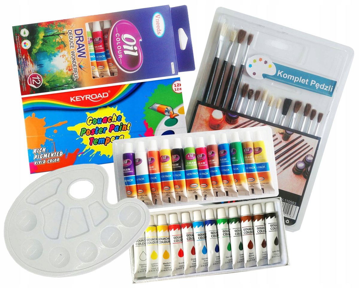 Acryl & Olieverf Set 24x12ml met Penselen en Palet