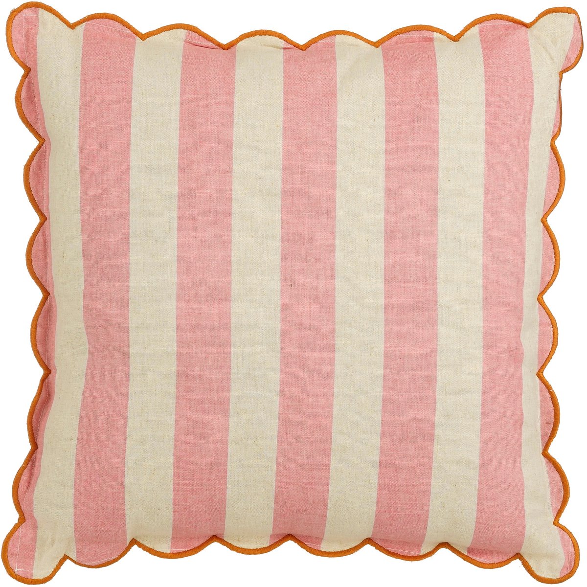 Mica Decorations Gestreept Sierkussen - Kussen met Kussenhoes - Woondecoratie Woonkamer - 45 x 45 x 10 cm - Katoen, Linnen, Polyester - Roze, Off-white