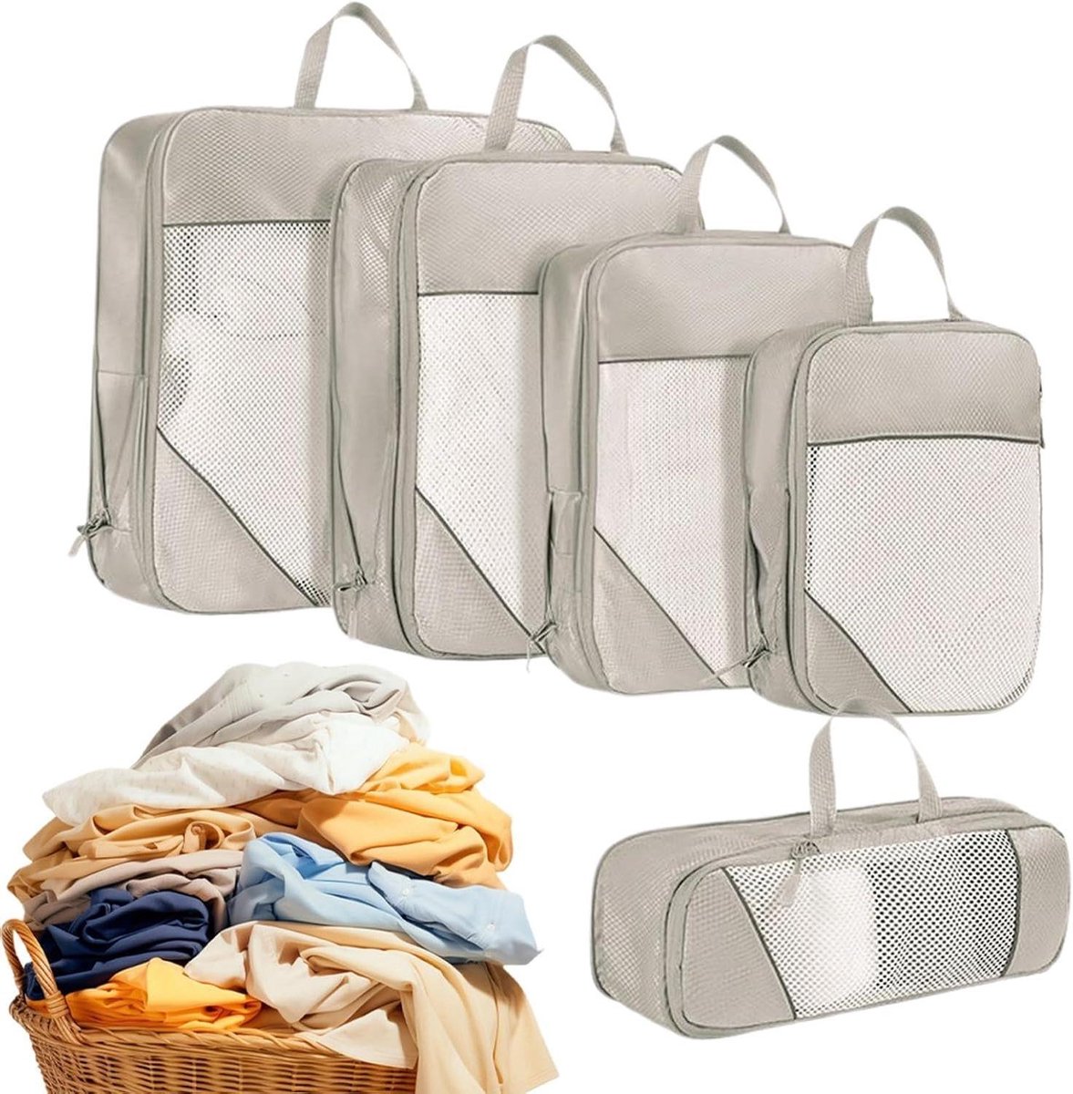 Compressiezakken Reizen - Kleding Opbergzakken - Ruimte Besparen - Vochtbestendige Binnenlaag - 34 x 24 cm - Beige