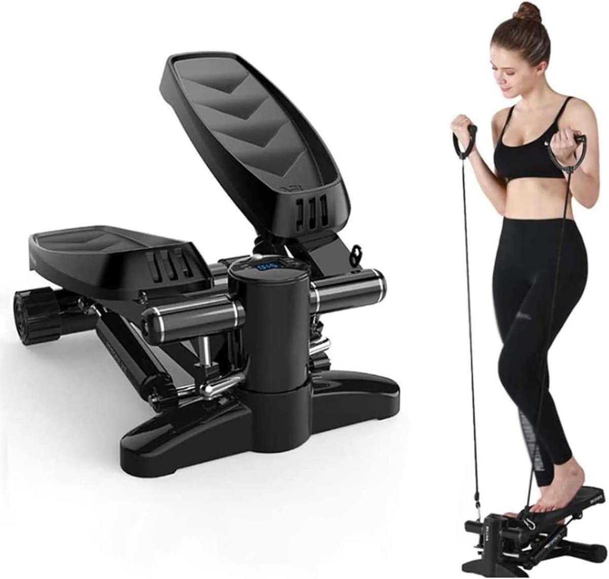 Stepper Fitnessmachine - Cardio Trainer - Thuis Sporten - Met Weerstandsbanden - Compact Ontwerp - Zwart