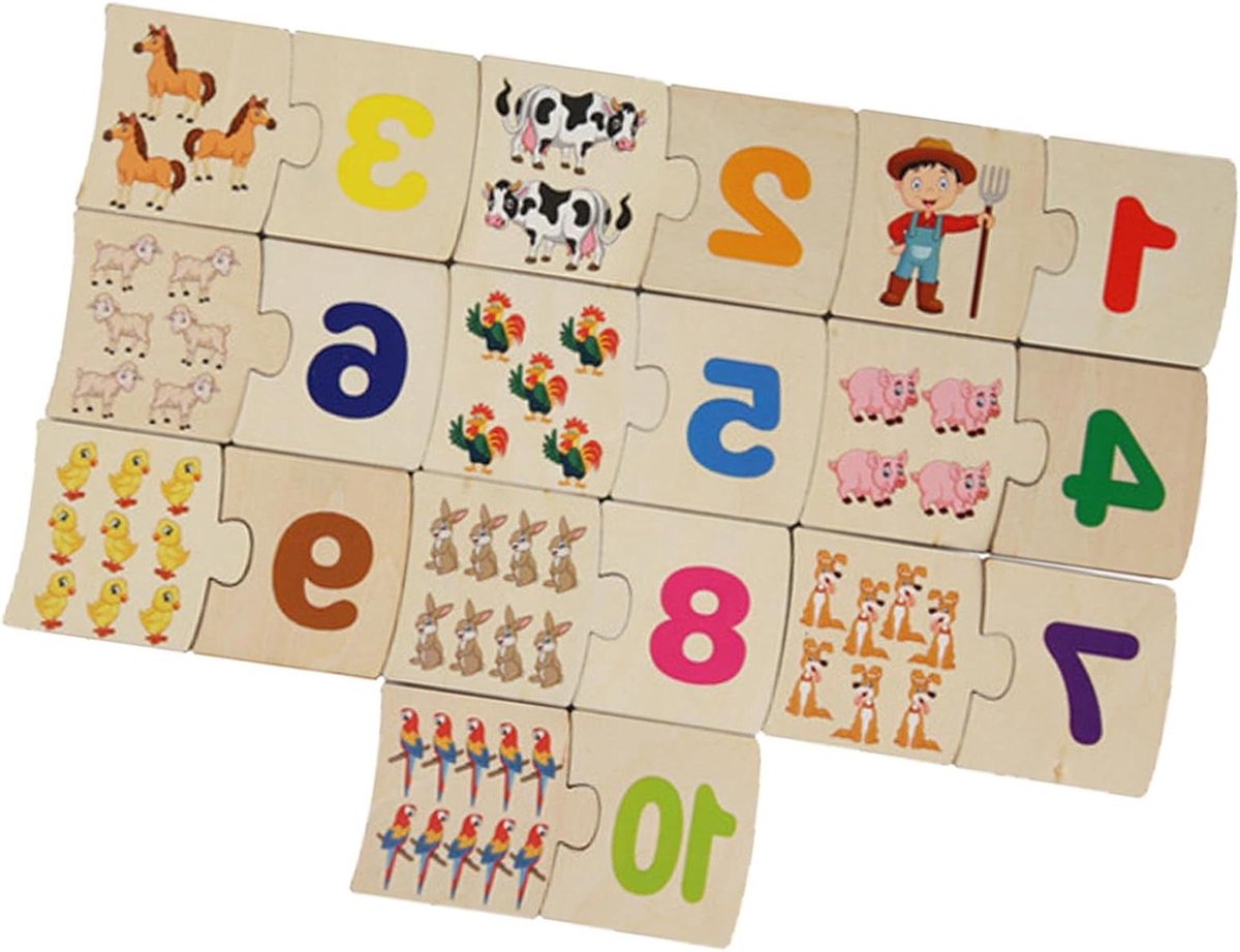 Houten Puzzel - Educatief Speelgoed - Leren Spellen - Veilig Natuurlijk Hout - 12.5 x 8 x 4 cm - Multicolor