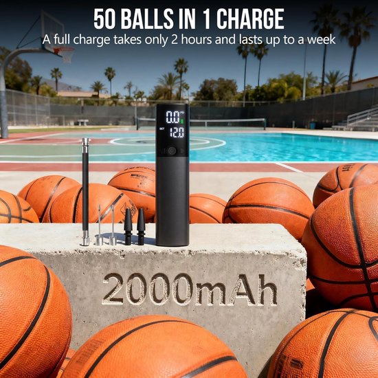VHV - Ballenpomp - Elektrische ballenpomp - Digitale pomp met drukmeter - Automatisch opblazen voor voetbal basketbal en training van Vhv — afbeelding 3