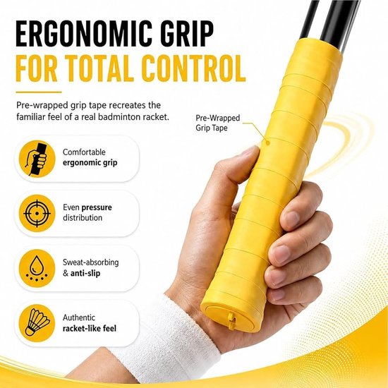 Badminton Trainer - Racket Swing Tool - Kracht Verbeteren - Magnetische Weerstand - 30 cm - Geel Paars — afbeelding 2