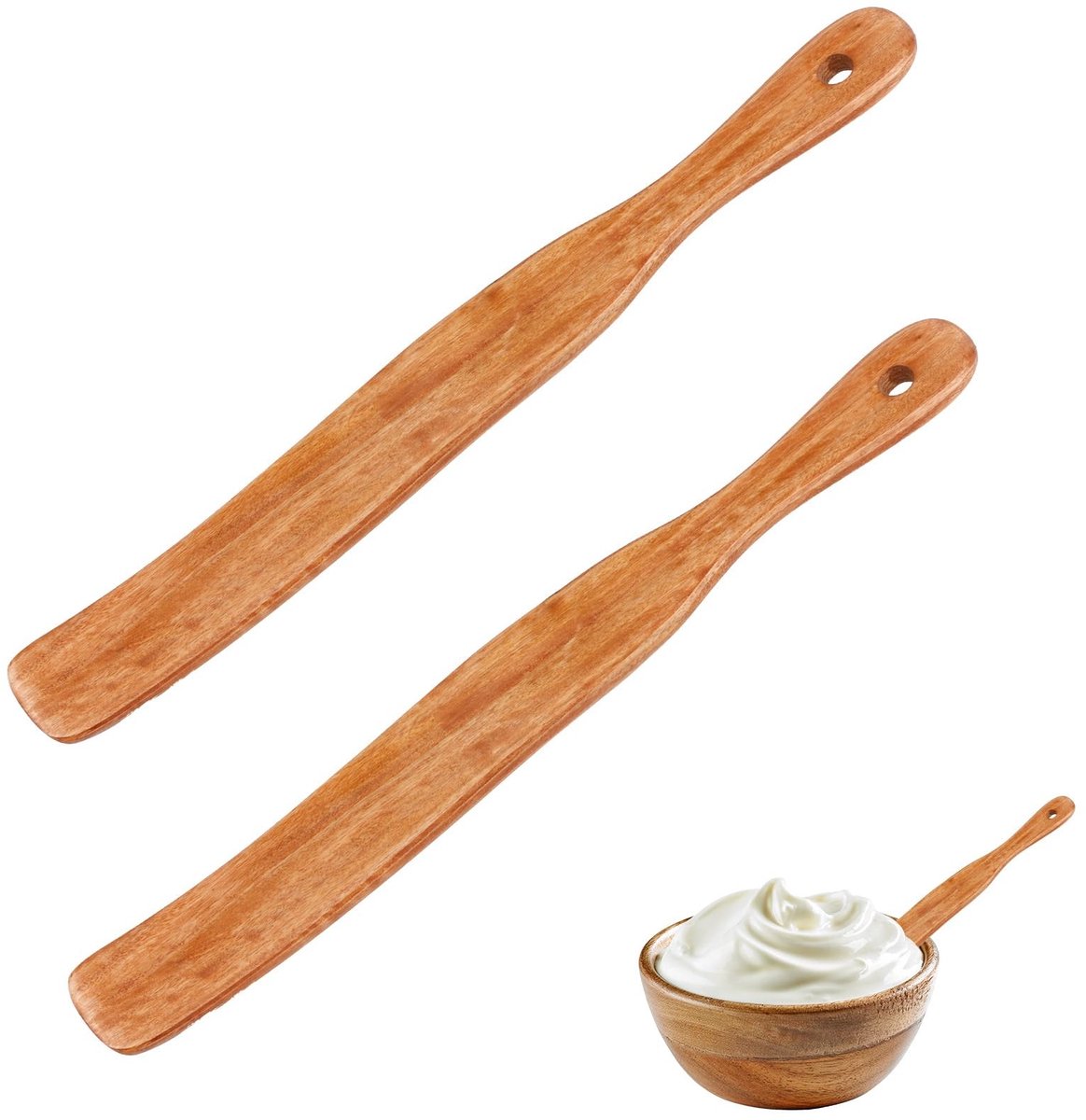 Houten spatel voor zuurdesem en bakken - 28 x 3,3 cm met ophanggaten, set van 2 stuks