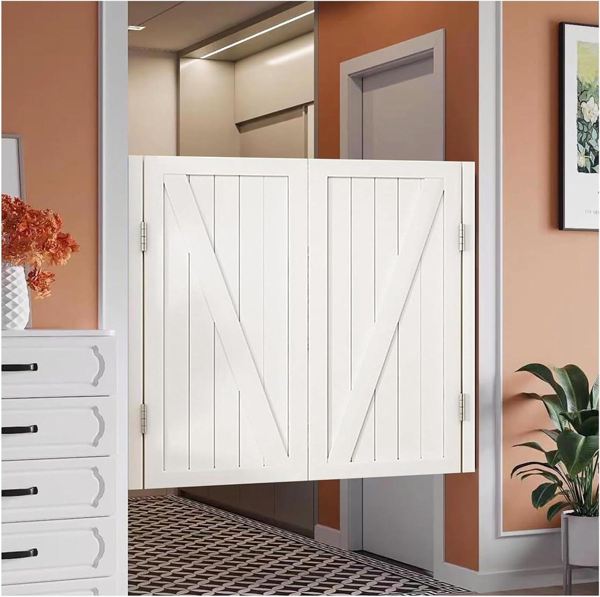 Draaideuren Set - Scharnierdeuren Interieur - Ruimtes Verdelen - Automatische Sluiting - 90x90cm - Wit