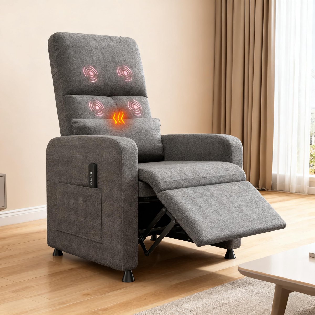 ZJIE Massagestoel Elektrisch met Verwarming en Ligfunctie Grijs