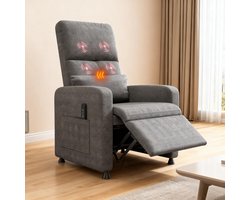Relaxstoel Massagestoel Elektrisch, Verstelbare TV Fauteuil met Ligfunctie, Massage en Verwarming, Enkel Zitbank, Voor Woonkamer, Slaapkamer, Leeshoek, Grijs