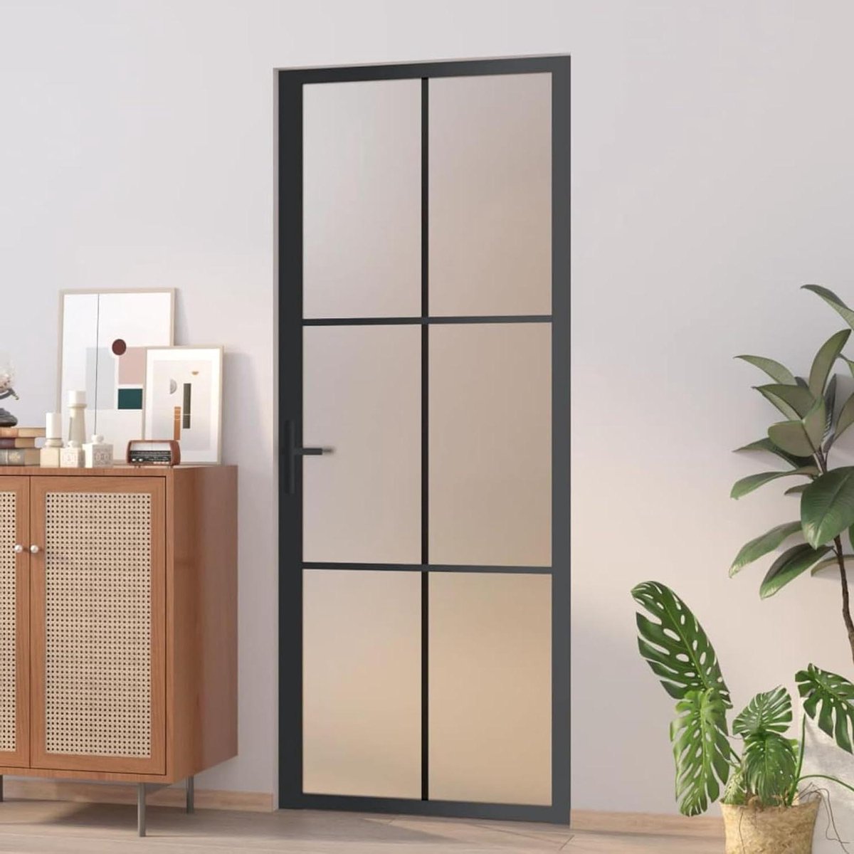 Interieur Deur - Glazen Deur - Ruimtes Scheiden - Mat Zwart Aluminium - 83 x 201.5 cm - Mat Zwart