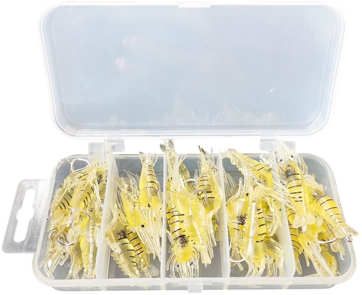 Dailygoods- Garnalenlokmiddelen 30 stuks - Kunstmatige aassoorten - Zachte plastic - Voor zoet/zoutwater - Levensecht - Geschikt voor baars/snoekbaars/forel - Kunstaas