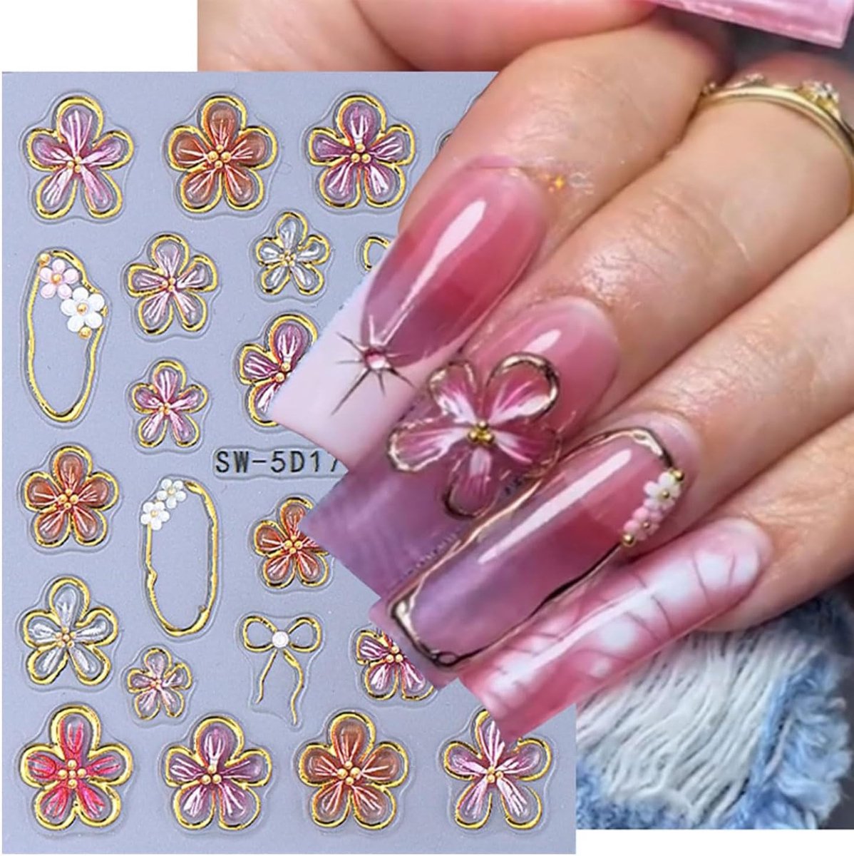 Dailygoods- Nagelstickers 5D Bloemen - 2 Velletjes - Lente/Zomer Design - Eenvoudige Applicatie - Milieuvriendelijk Materiaal - Glittereffecten