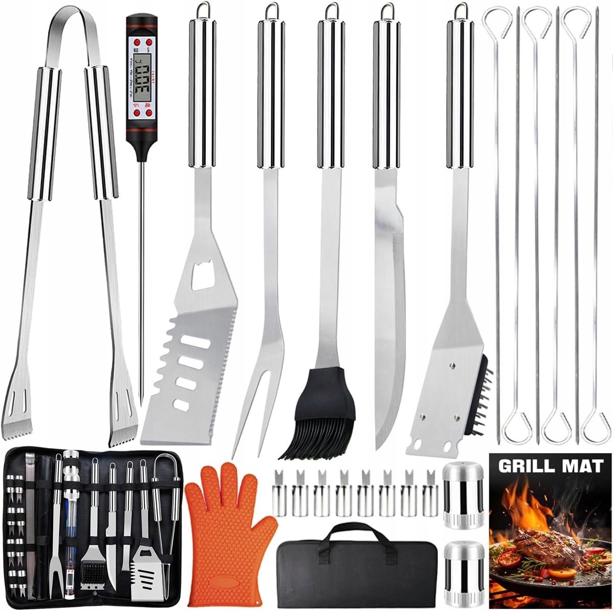 28-delige Grillaccessoires Set met Opbergtas - Roestvrij Staal