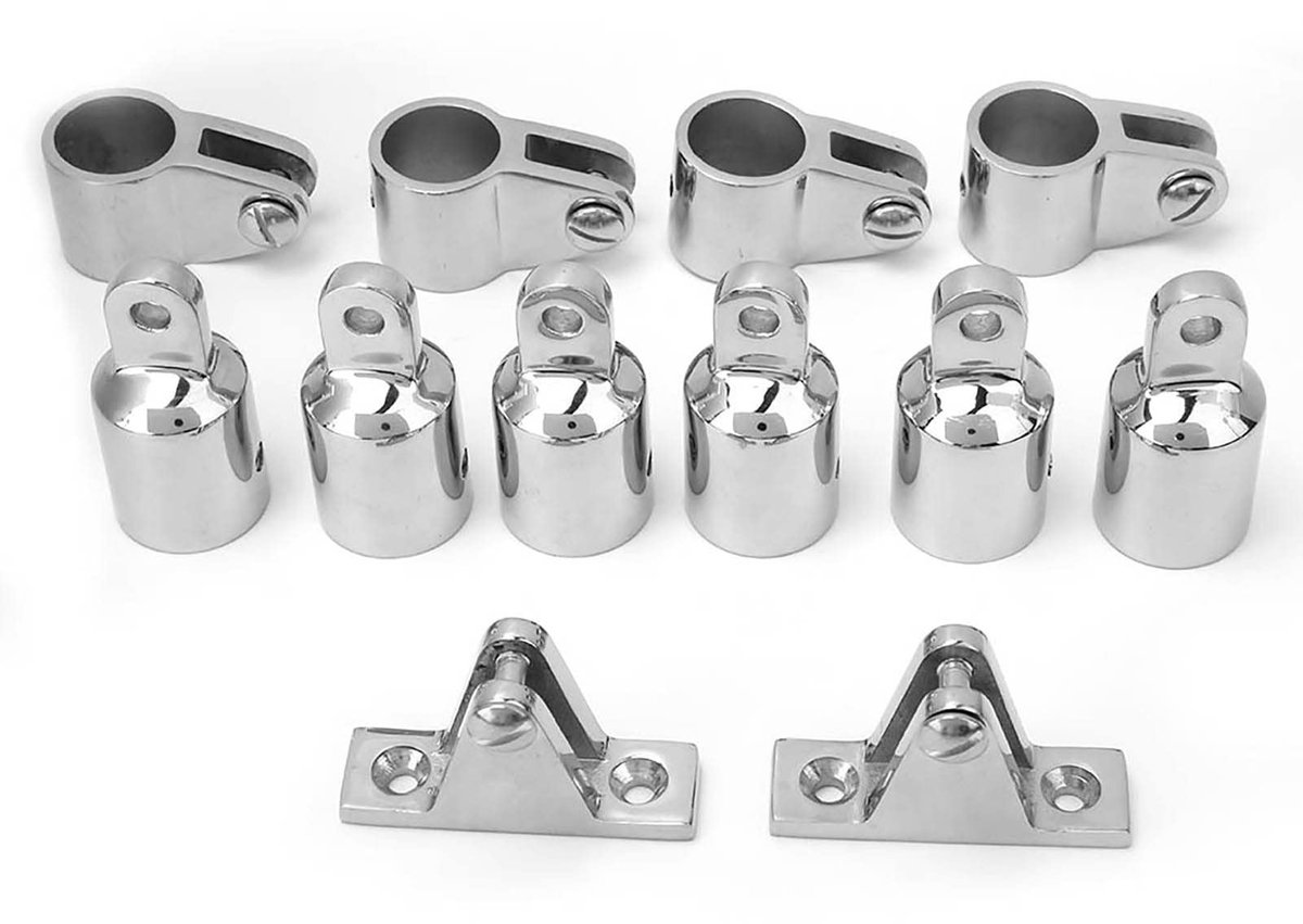 Dailygoods- Bimini-topset 12-delig - Stevig Roestvrij Staal - Compact Ontwerp - Stabiel Gebruik - Spiegelgepolijst - Ideaal voor Zoutwater - Bimini-topfitting
