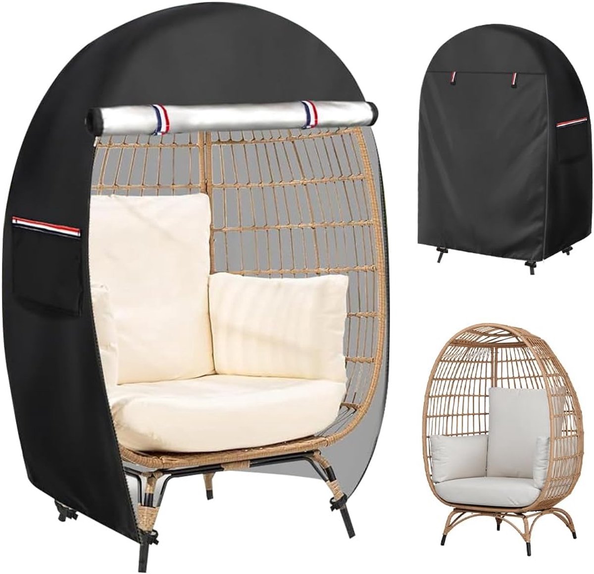 VHV Hangstoelhoes - Beschermhoes hangstoel - Ei stoel hoes - Waterdicht - 420D Oxford - Dubbele rits - Weerbestendig - Voor de tuin en buiten - 115 x 63 x 140 cm - Zwart
