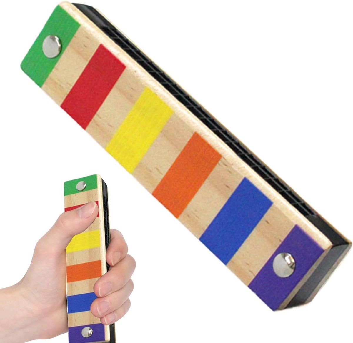 Mondharmonica - Houten Blaasorgel - Muziek Leren - Dubbele Rij 16 Gaten - 13.5 cm - Meerkleurig