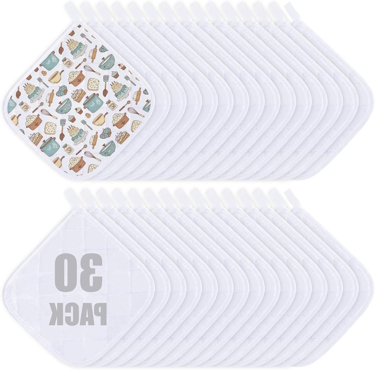 Katoenen Pannenlappen - Keuken Hittepads - Veilig Koken - Ademend Materiaal - 30 Stuks - Wit