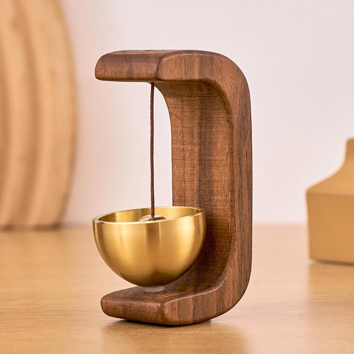 Magnetische Deurbel - Houten Klokje - Ruimte Decoratie - C-vorm Ontwerp - 12.9 cm - Houtkleurig
