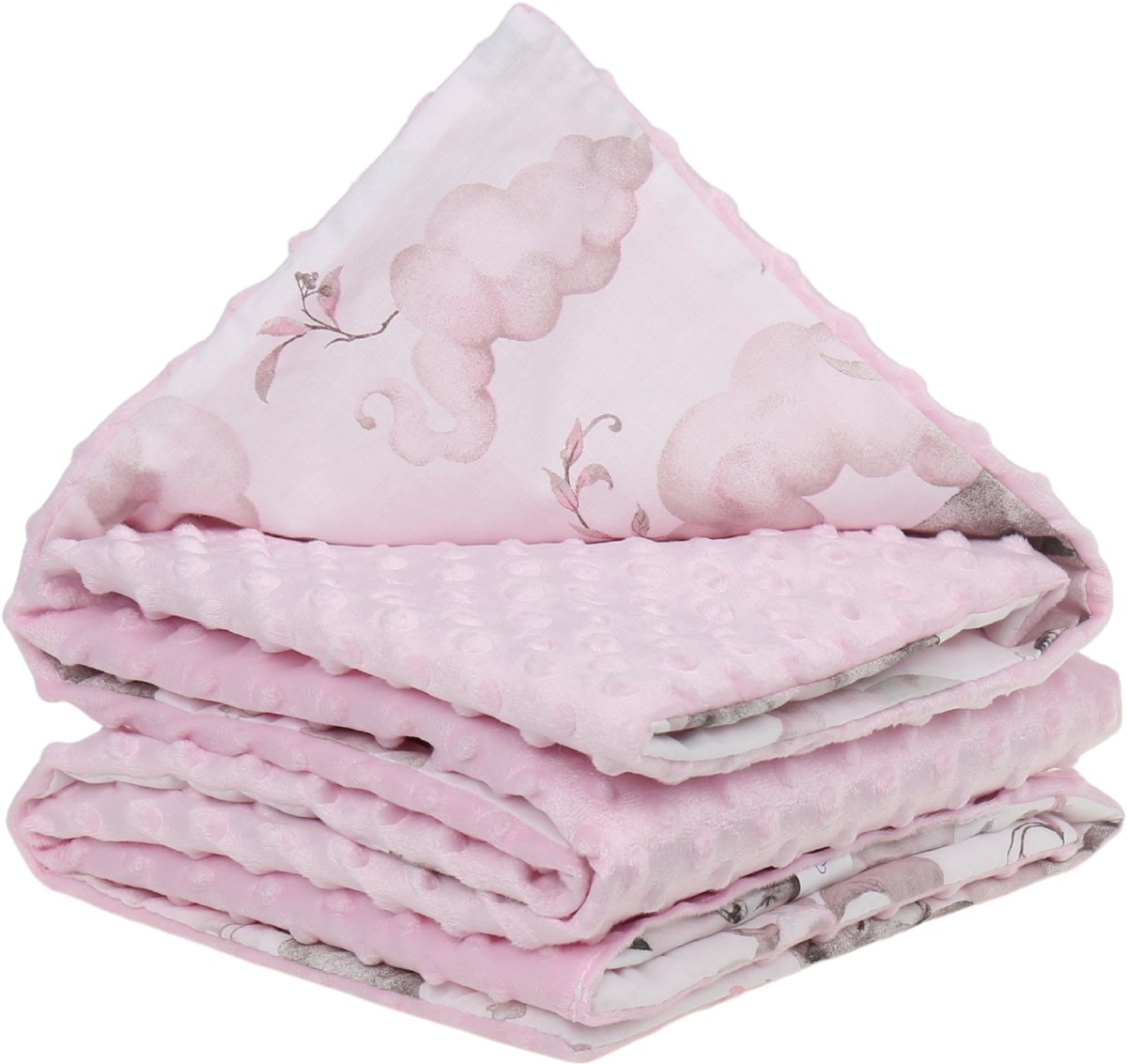Babymam Dubbelzijdig Babydekentje Minky Katoen 75x100cm Roze Beren